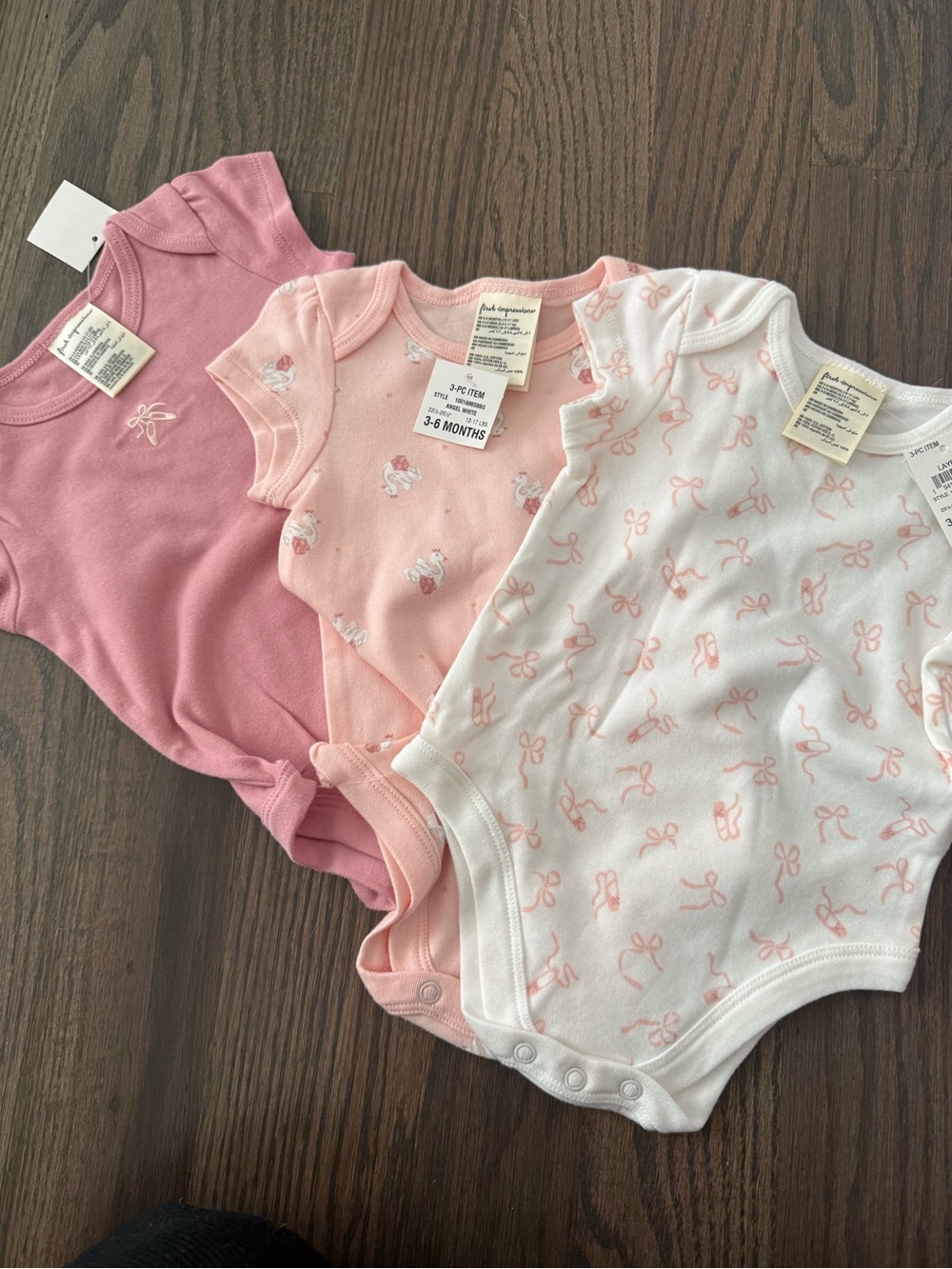 First Impressions Pink, Light Pink & White Baby Onesie Set